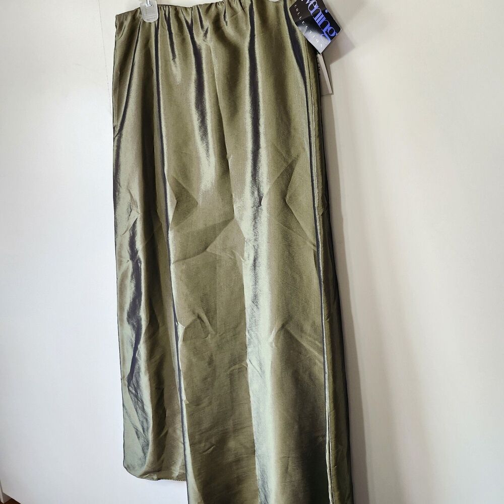 Cachet Olive Green A-Line Maxi Skirt Vintage Evening Satin Taffeta NWT Large - Picture 2 of 10